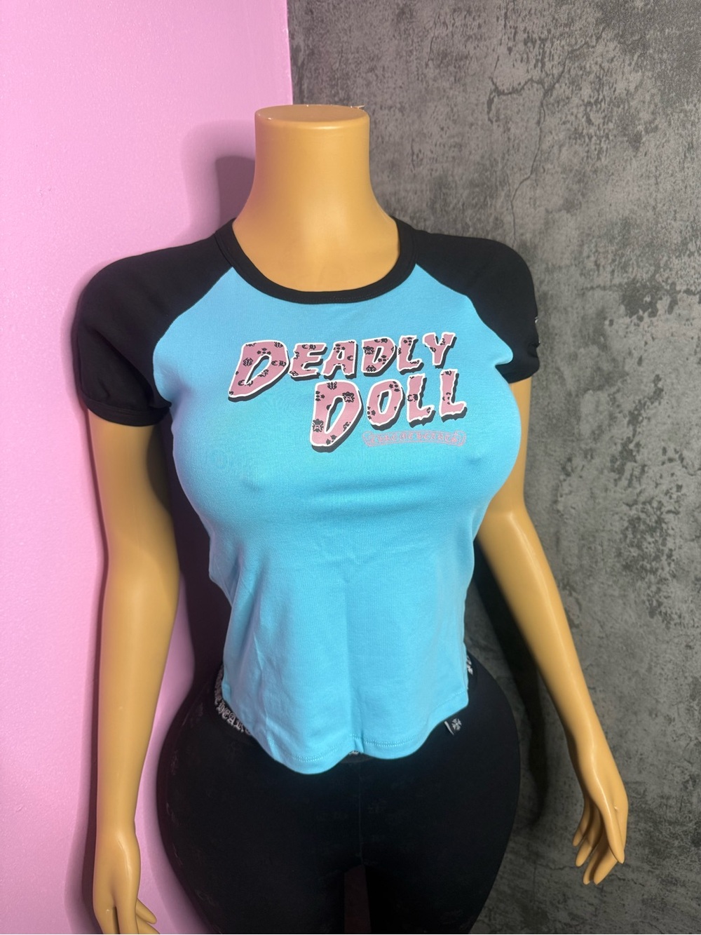 Chrome Hearts Black & Blue 'Deadly Doll' Raglan Crop Tee